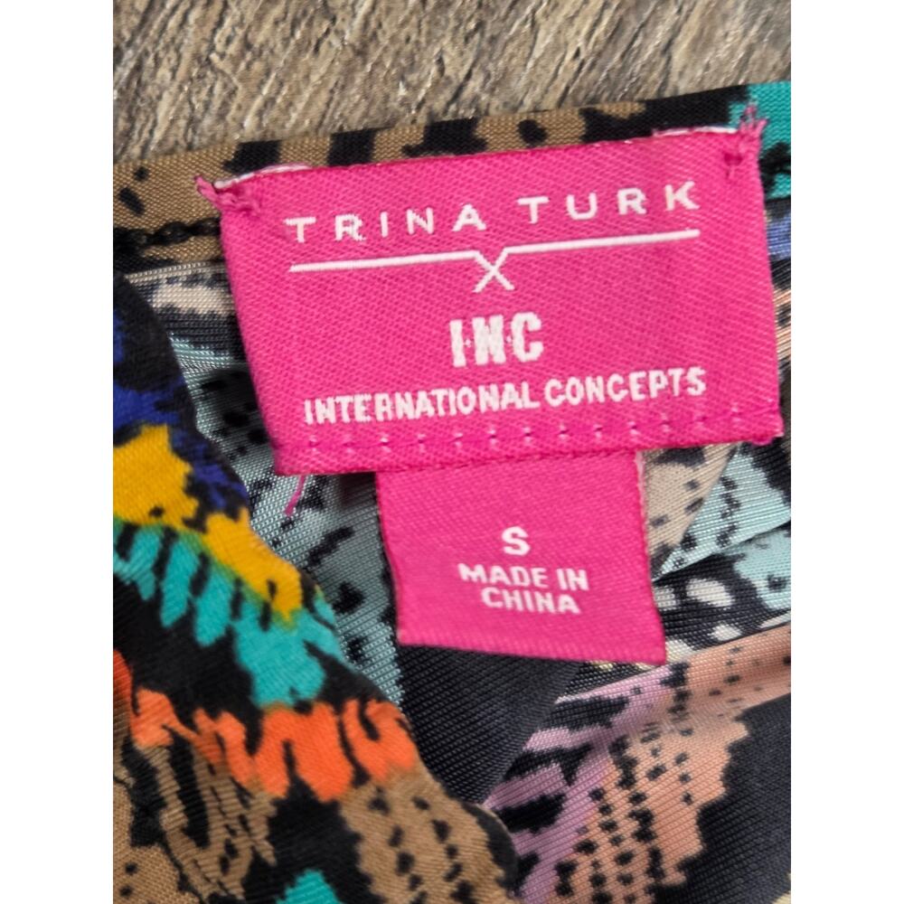 Trina Turk x Inc Halter Short Blouse Dress Artsy Multicolor Fringed Small - Picture 4 of 5